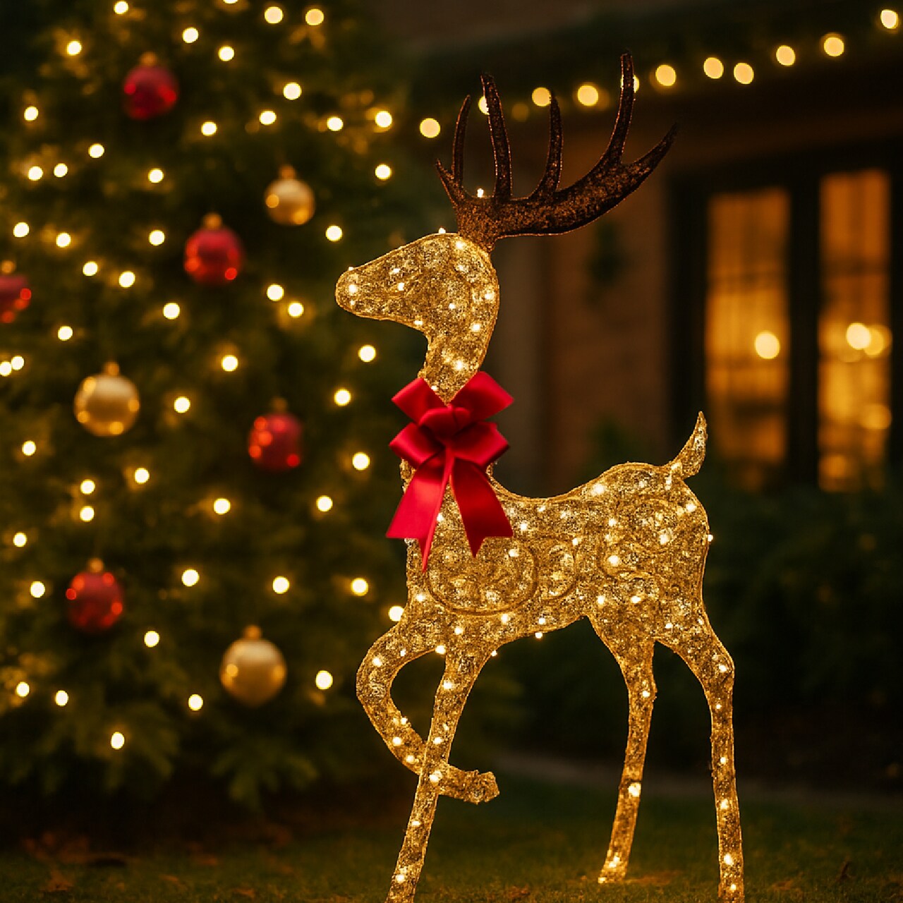 Christmas Outdoor Reindeer Decoration 48" Champagne Standing Deer with 105 LED Lights
